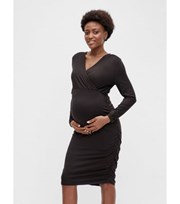 Mama.Licious Mamalicious Maternity Dark Brown Wrap Nursing Midi Dress
